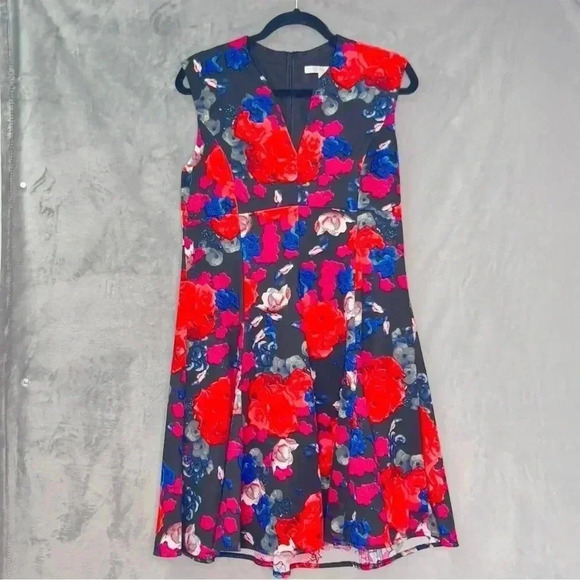 BOSTON PROPER Gypsy Rose Fit And Flare Knee Length Floral Dress‎ Sz 14 - Picture 1 of 12